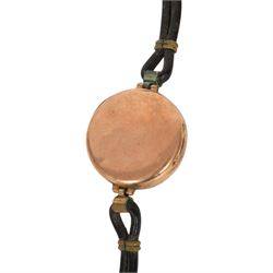 Five 9ct gold manual wind wristwatches, one on a 9ct rose gold expanding bracelet and an 18ct gold manual wind wristwatch, on brown leather strap