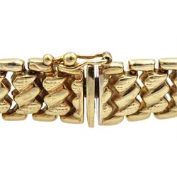 9ct gold fancy link bracelet with textured and polished design, hallmarked 