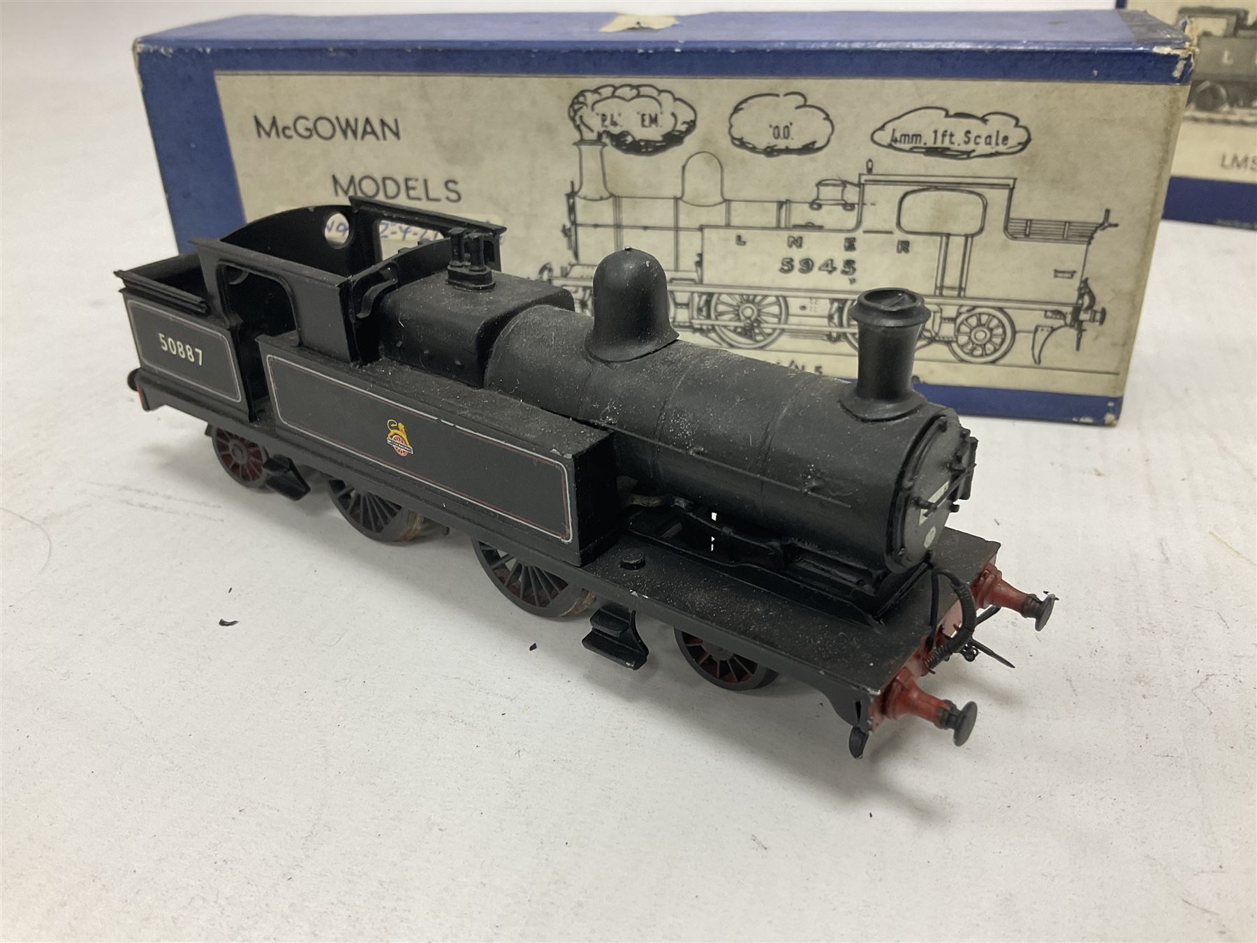 ‘00’ gauge - three kit built steam locomotives comprising GER Class S69/B12 4-6-0 no.1510 finished in GER blue, with McGowan Models box; Aspinall Class 1008 2-4-2T no.50887 finished in BR black, with McGowan Models box; MR/LMS Class 1P 0-4-4T no.1268 finished in LMS black with Craftsman Models box (3) 