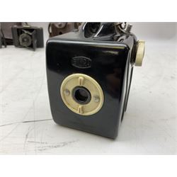 Bilora Boy Box Camera, with leather case, together with Zeiss Ikonta folding camera and another similar example 