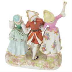 Continental figure group L' Amour,, together with a pair of courting figures and Staffordshire spill vase 