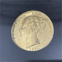 Queen Victoria 1854 gold full sovereign coin, 'The Shipwreck Sovereign', housed in a display case with information leaflet