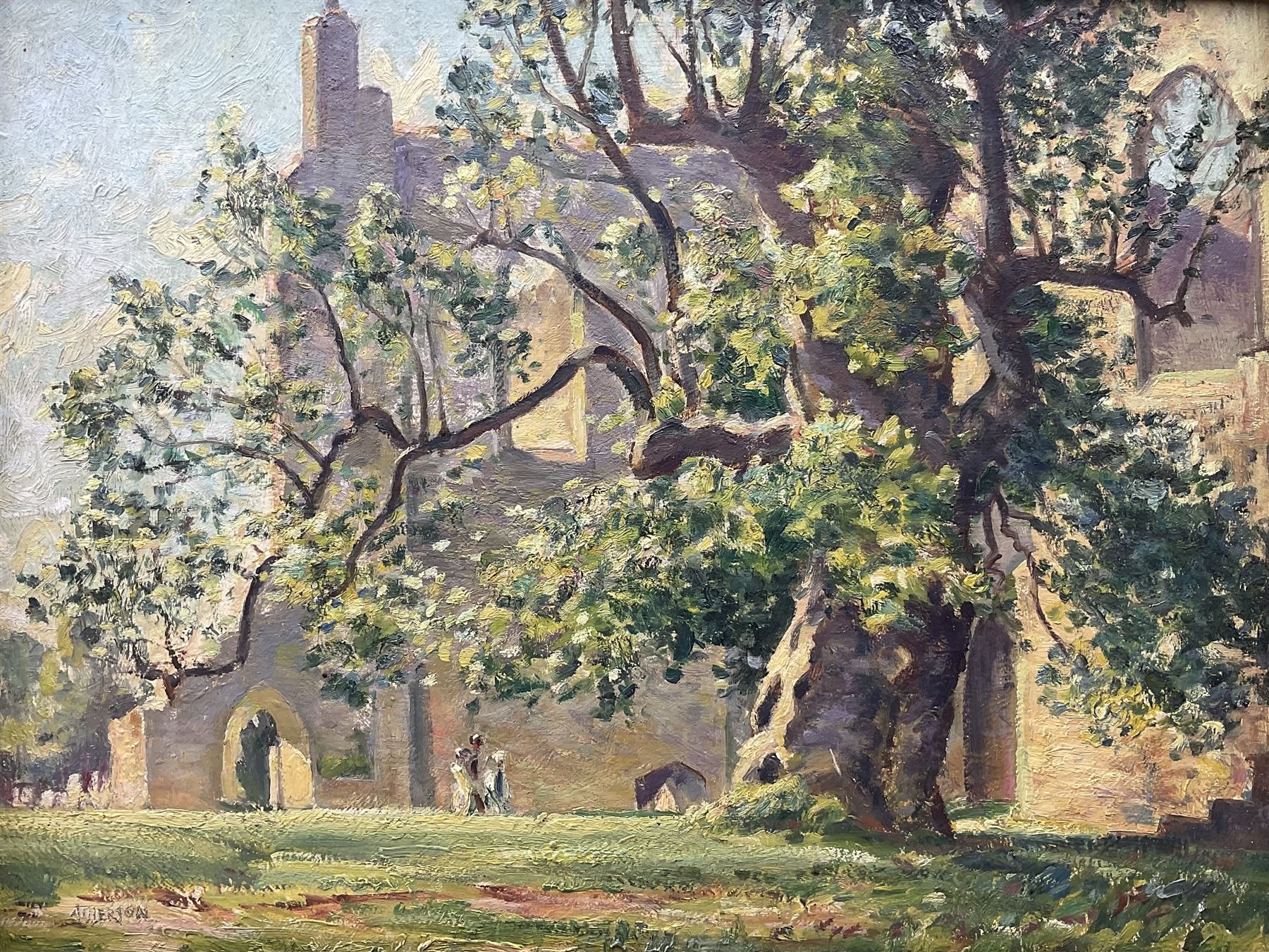 John Smith Atherton (British 1877-1943): The Church Park in Summer, oil on board signed, with another landscape verso 34cm x 43cm 