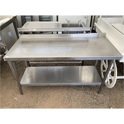 Stainless steel two tier preparation table - movement in legs - THIS LOT IS TO BE COLLECTED BY APPOINTMENT FROM DUGGLEBY STORAGE, GREAT HILL, EASTFIELD, SCARBOROUGH, YO11 3TX