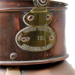Large copper ships lantern 'Not under Command' by F & T Ross Ltd, Hull, with a plate inscribed 'Hull Fishing Vessel Owners Association Ltd No.731' and another plate inscibed 'S.T.Capel' H46cm
The S T Capel was a deep sea trawler launched in 1929, later renamed Arctic Hunter and used as a minesweeper in WWII