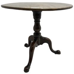 19th century mahogany pedestal table, circular top on turned column terminating in tripod base with cabriole supports
