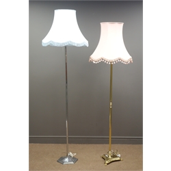  Gilt standard lamp with shade (H144cm) and a stainless steel effect standard lamp with shade, (H158cm) (This item is PAT tested - 5 day warranty from date of sale)  