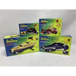 The Shadow - Kenner Thunder Cab; Mirage SX-100 car; Shiwan Khan Serpent Bike; and  Nightmist Cycle; all boxed; and eight Kenner unopened carded action figures (12)
