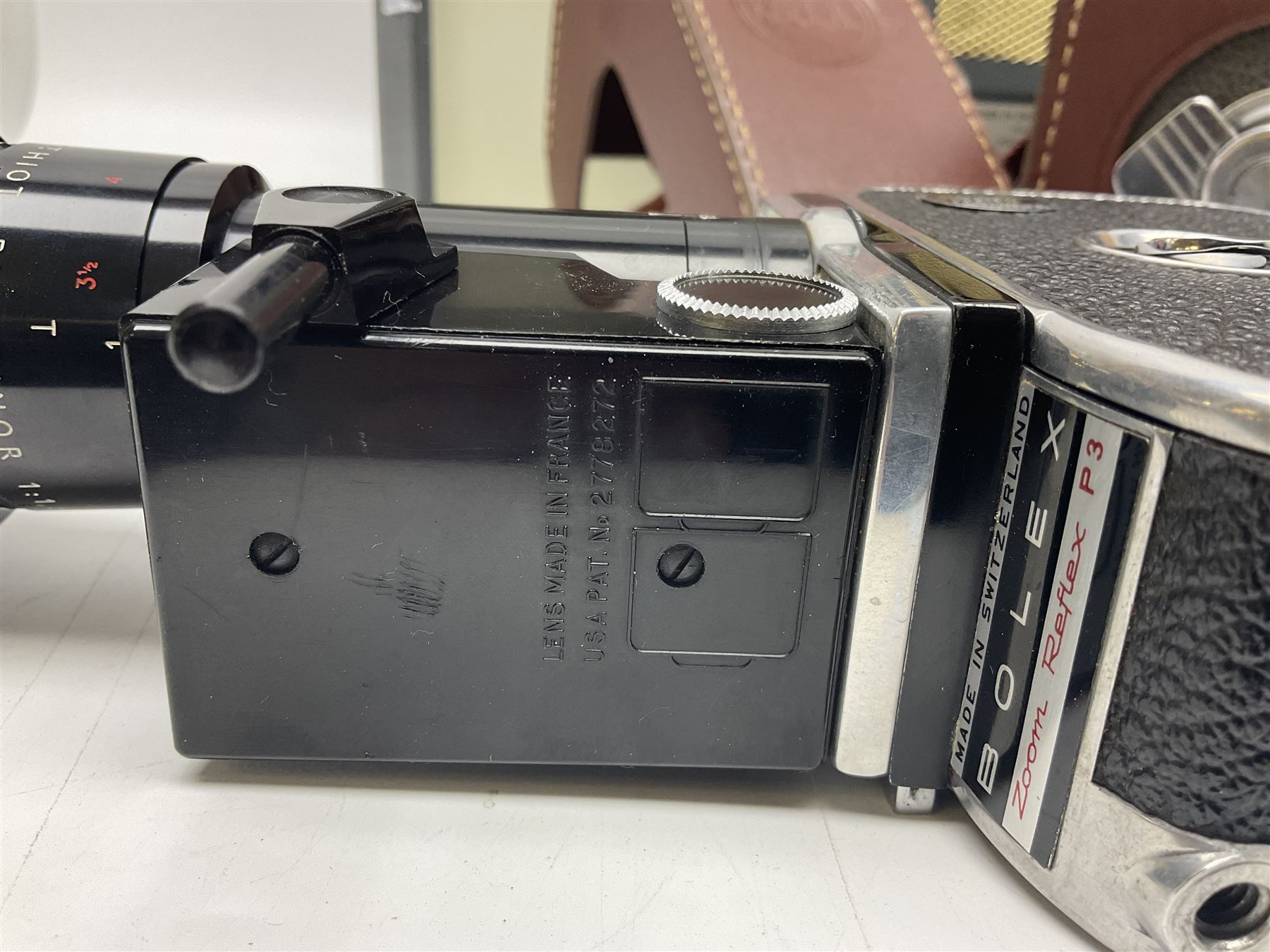 Bolex Paillard P3 Zoom Reflex camera body, serial no 38090, with 'B te S.G.D.G Som Berthiot Pan-Cinor 1:1.9 f=8a 40' lens, serial no. 40251438 in case, Kodak Brownie movie camera, Kodak model 2 Brownie movie camera and a Kodak 8 Movie Projector A-15G and other camera equipment 