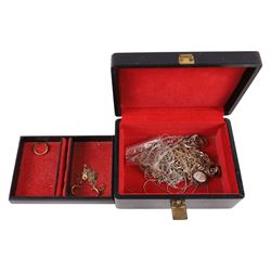 14ct gold ring, 9ct gold jewellery, including fan charm, necklace chain, two pairs of earr...