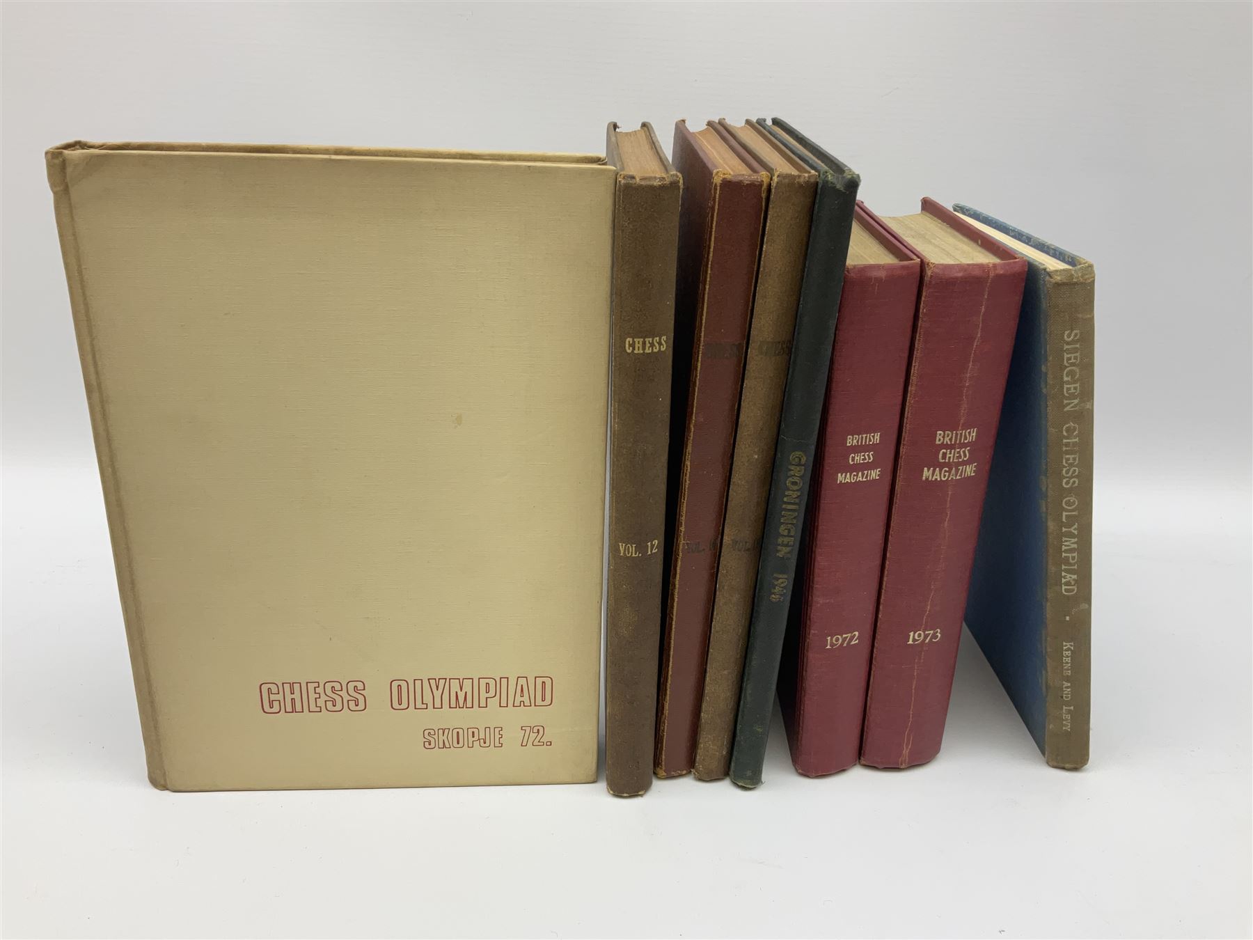 Three bound volumes of 'Chess' magazine 1946-50; fifteen issues of 'The BCCA Magazine' 1949-51; Chess Olympiad books 1970 &1972; and other books and pamphlets of chess interest