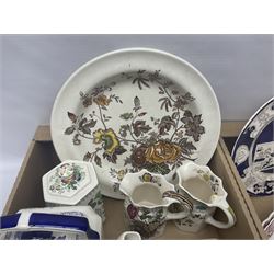 Masons Ironstone ceramics, including Double Landscape pattern plate and jar and cover, Fruit Basket pattern tea pots, etc, in two boxes