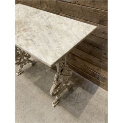 19th century Coalbrookdale design cast iron garden table, with rectangular marble top