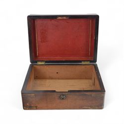 Victorian rosewood brass-bound work box, of rectangular form with flush brass handle engraved with initials, H13cm, W30cm