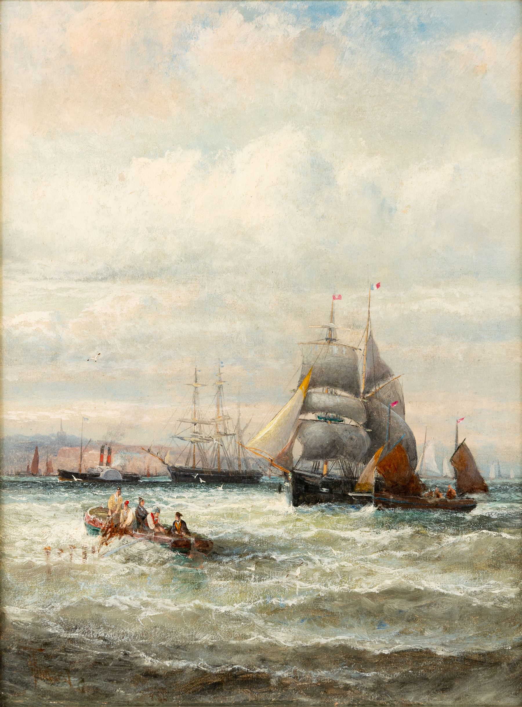 William Anslow Thornley (British fl.1858-1898): Off the French Coast, oil on canvas signed 39cm x 29cm