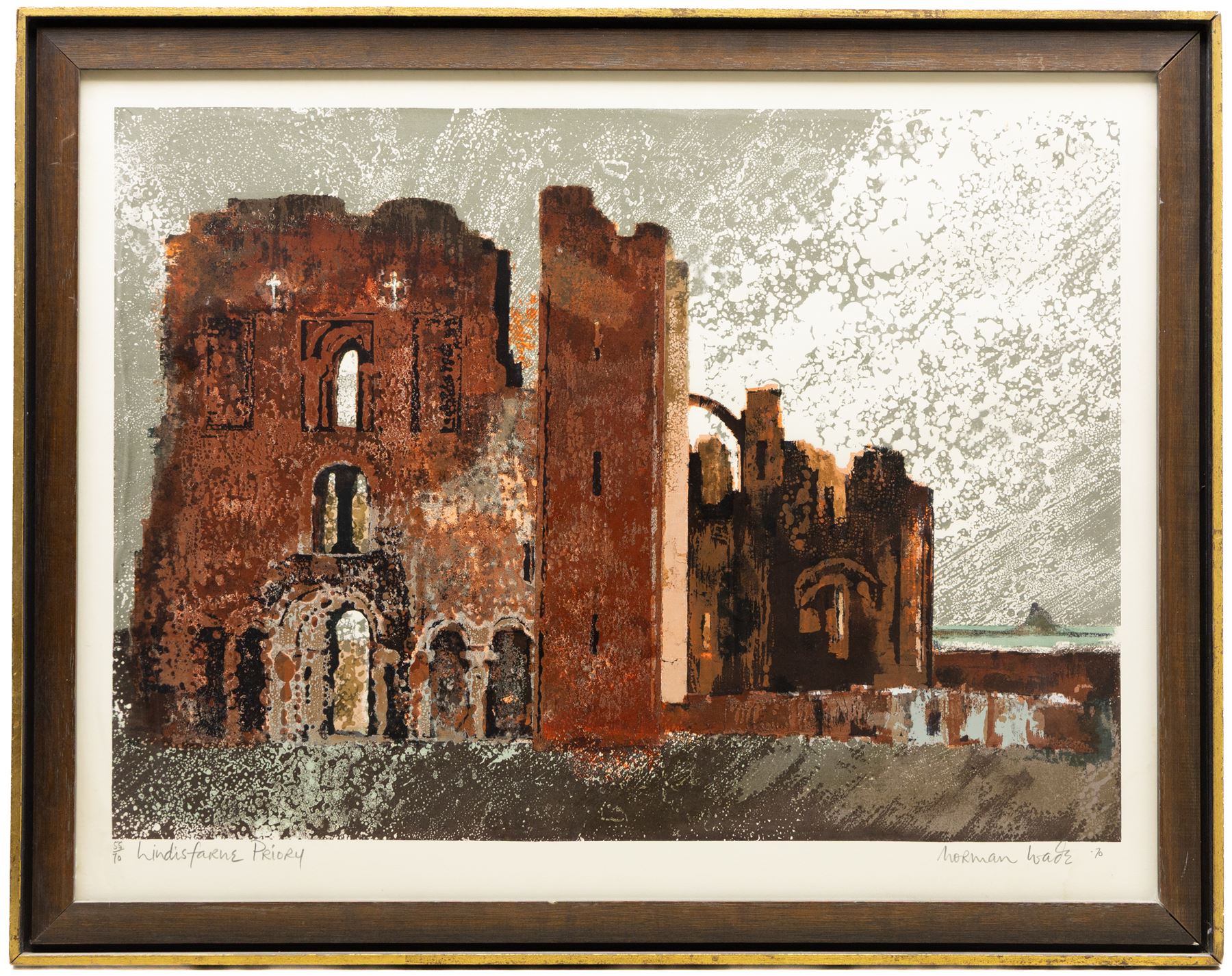 Norman Wade (British 1922-2004): 'Lindisfarne Abbey', limited edition lithograph signed titled dated '70 and numbered 55/70, 50cm x 65cm