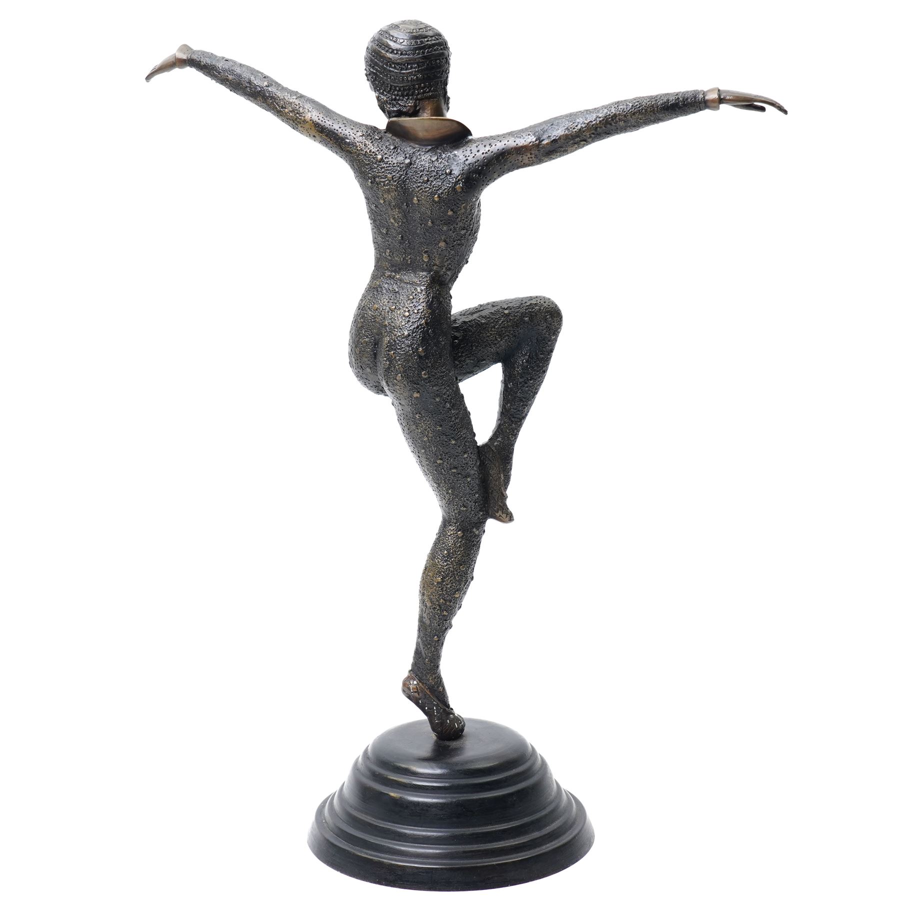Art Deco style bronze of dancing lady on a stepped metal plinth H48cm
