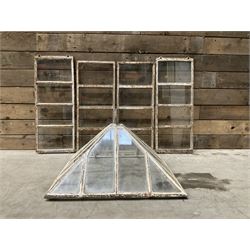 Victorian painted iron framed square garden cloche lantern, with associated sides (larger than the top piece), no fittings