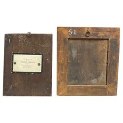 English School (19th century): Portrait of an Aristocratic Lady, oil on panel unsigned 23cm x 18cm; Portrait of a Gentleman, watercolour by another hand unsigned 15cm x 13cm in bird's eye maple frame (2)