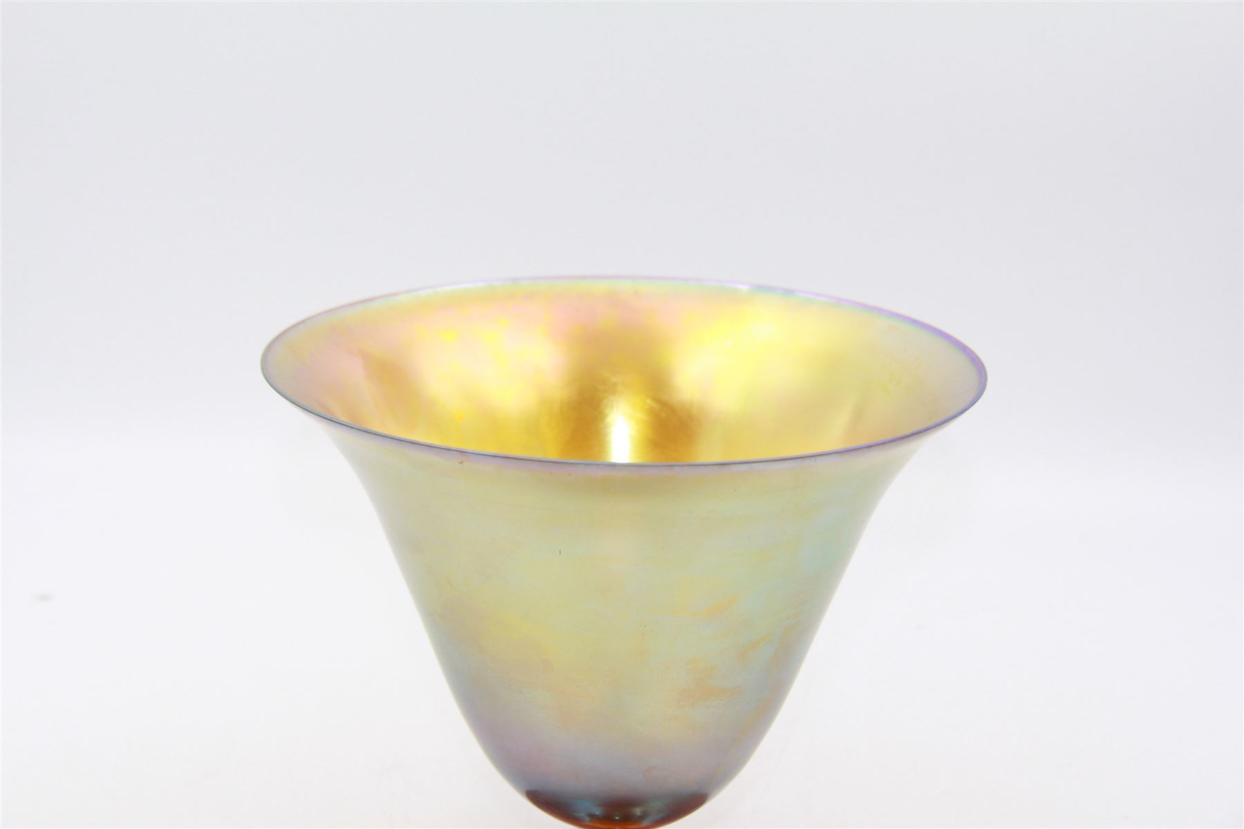 WMF Myra Crystal iridescent glass vase, of goblet form with fluted rim and golden lustre finish, H14.5cm