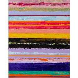 Kieron Farrow (British 1949-): 'Horizon', three oils on board signed and dated 2024, two of the same size, one slightly larger, 41cm x 30cm (3)