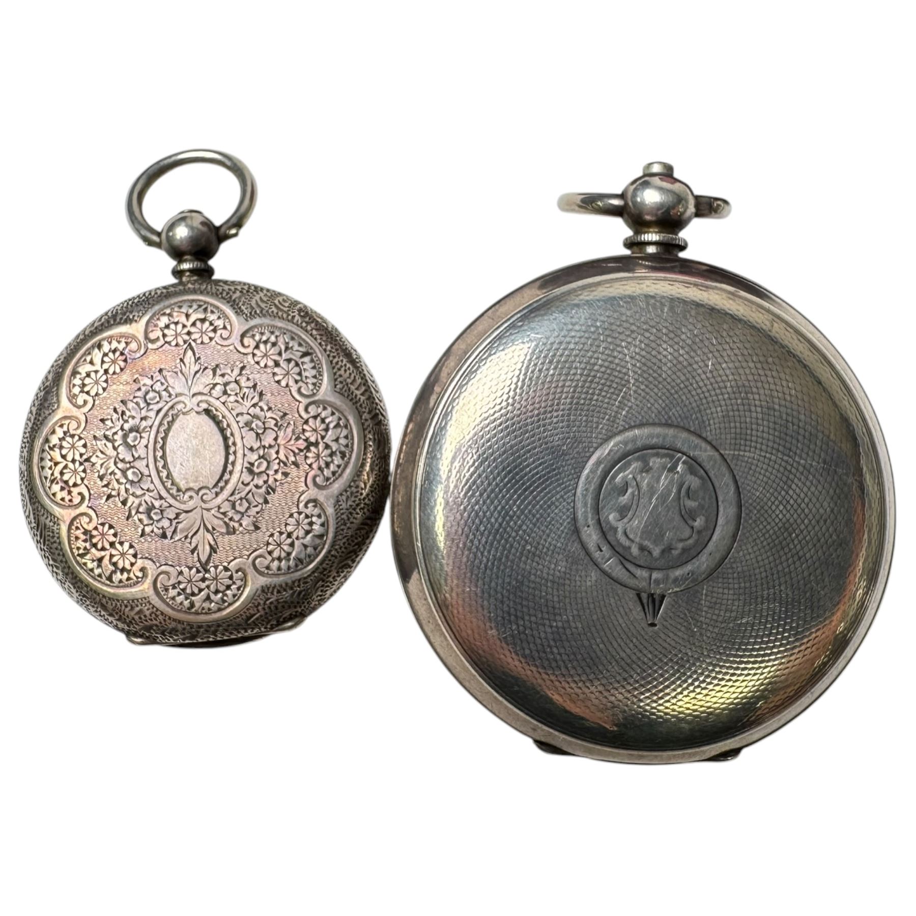 Silver fusee lever pocket watch by Wolfe, Sunderland, the case with London import mark 1926, one other silver lever pocket watch and a silver cylinder pocket watch