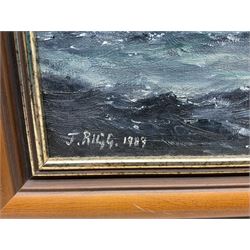 Jack Rigg (British 1927-2023): 'Yorkshire Harbour' - Scarborough, oil on canvas board signed and dated 1989, titled verso 44cm x 64cm