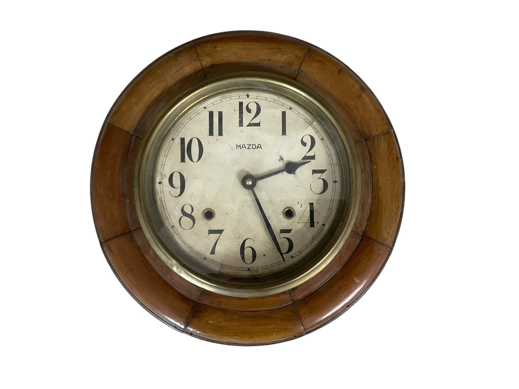 19th century German spring driven wall clock with a 12” dial, and an early 20th century wall clock with a 7” dial and replacement quartz movement.
