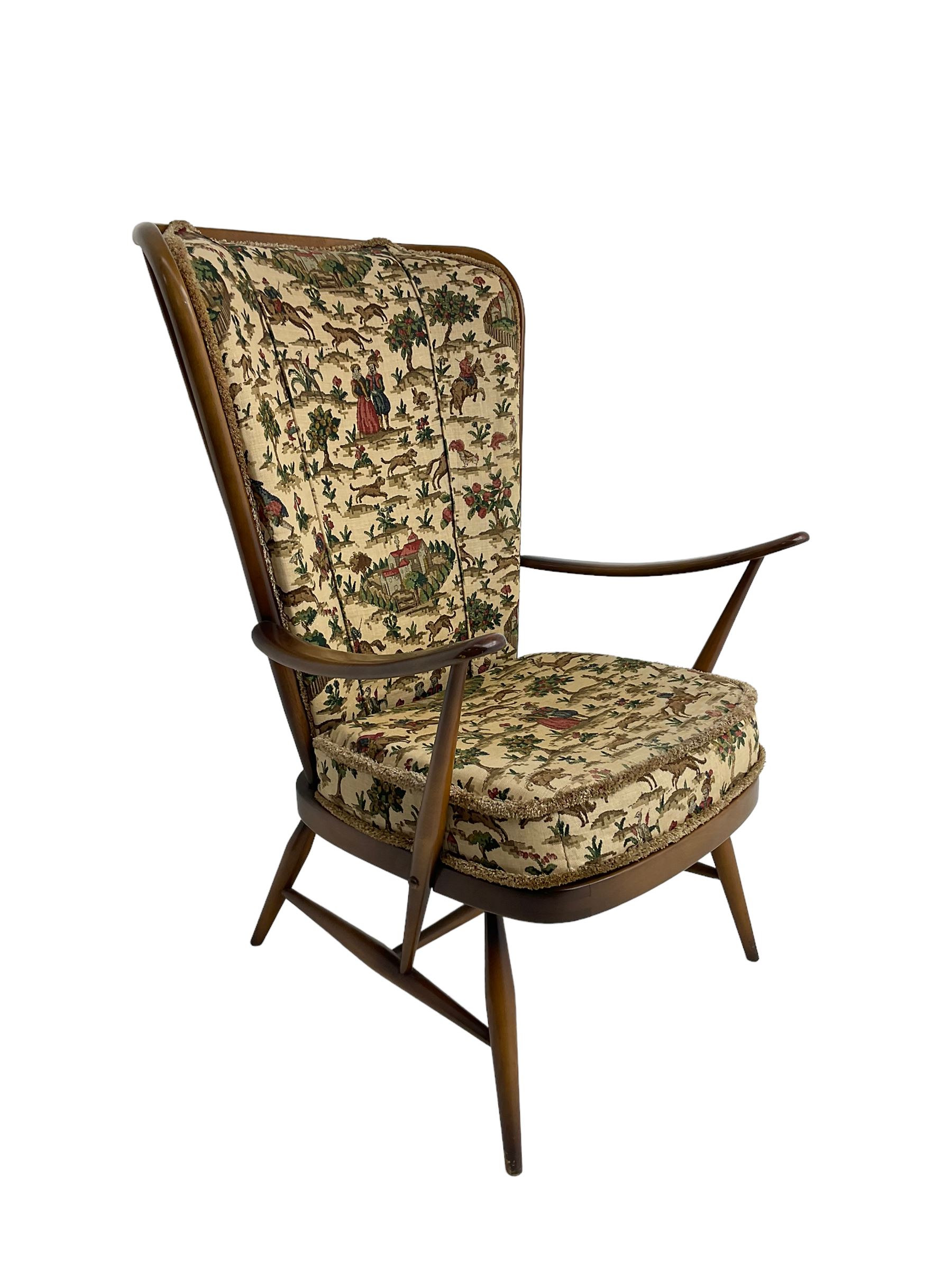 Ercol - mid-20th century 'Tall Back Easy Chair', with upholstered seat and back cushion