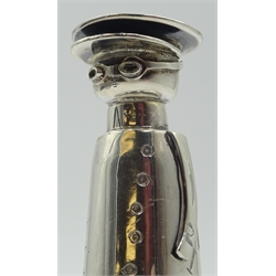  Edwardian novelty silver pepperette in the form of a chauffeur wearing a peak cap and goggles by Cornelius Desormeaux Saunders & James Francis Hollings, Chester 1907  