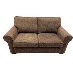 Alstons two seat metal action sofa bed, upholstered in chocolate fabric