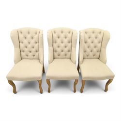 Set of six contemporary button back wingback dining chairs