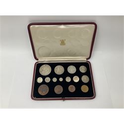 King George VI 1937 fifteen coin specimen set, housed in the official The Royal Mint maroon and gilt case