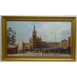 Don Micklethwaite (British 1936-): Kings Cross & St Pancras, oil on canvas board signed 49cm x 91cm  