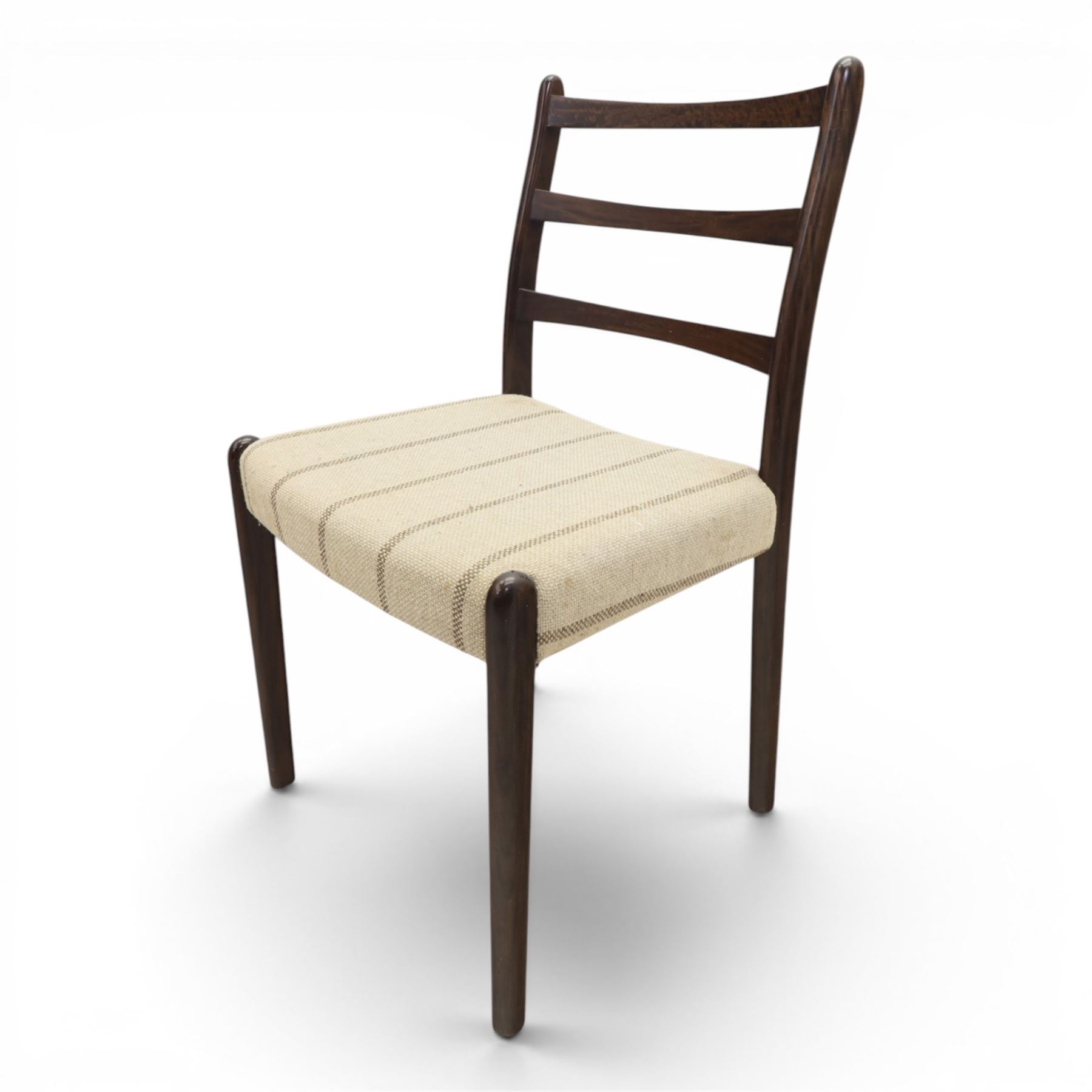 Danish Oversea Furniture - Set of six mid-20th century ladder back dining chairs, upholstered striped seat