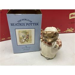 Royal Doulton The Mickey Mouse Collection Pluto figure, Coalport Characters The Snowman Dressing Up figure, three Royal Doulton Bunnykins figures comprising Policeman, Morris Danger and Eskimo, and display stand, Royal Doulton John Beswick Tiggy Winkle, Royal Albert Beatrix Potter Peter Postbag and three Goebel Hummel figures, all boxed