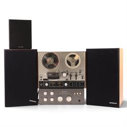 Akai 4000DS MKII reel to reel tape deck, with a Trio KA-1500 MKII Stereo Amplifier, pair o...