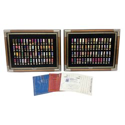 Two limited edition large framed display boards with half-size copies of British Gallantry and Campaign Medals produced by Danbury Mint and entitled 'For Valour'. Sixty medals on each board, all with ribbons. Complete with Danbury Mint certificate serial number A0148 and other paperwork.