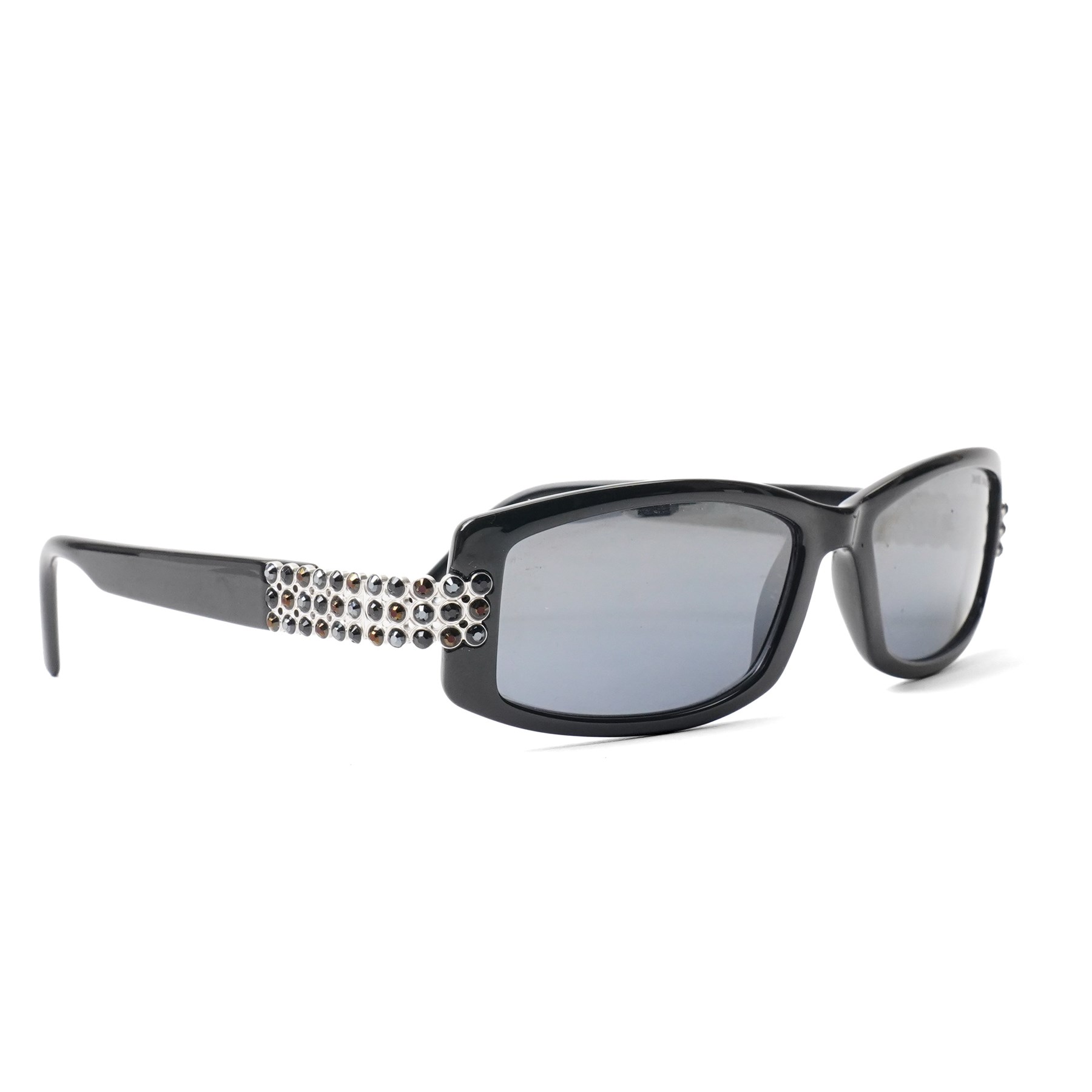 Daniel Swarovski - black acetate sunglasses with dark tinted lenses and crystal-set silver-tone panels to the temples, signed to the arm interior