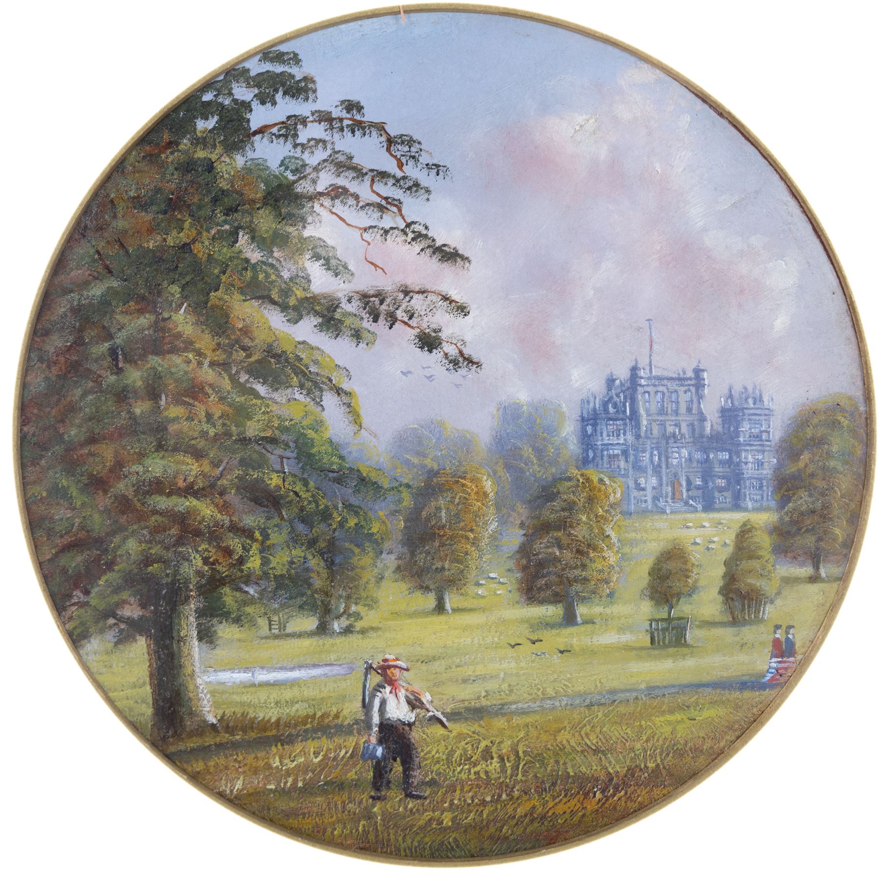 Albert Henry Findlay (British 1880-1975): 'Bootham Bar - York', watercolour signed and titled, 37cm x 27cm; together with a circular oil depicting Wollaton Hall, D21cm (2)