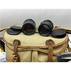 Pentax 67II camera with Asahi SMC Pentax - 6x7 ‘1:4 45mm’ lens, Asahi Takumar / 6x7 ‘1:4.5/75’ lens, Asahi Macro-Takumar / 6x7 ‘1:4/135’ lens, Asahi SMC Pentax - 6x7 ‘1:2.8 165mm’ lens, Asahi Pentax 6x7 rear converter ‘T6-2X’, lens filters and various other accessories, housed in a Billingham carry bag