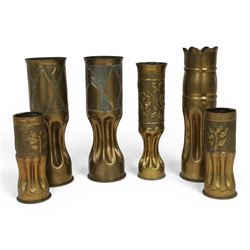 Pair of Second World War Trench Art M14 Shell Cases, each relief-decorated and engraved wi...