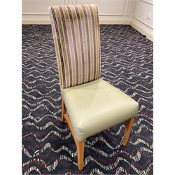 Nine high back dining chairs, cream and lime seats- LOT SUBJECT TO VAT ON THE HAMMER PRICE - To be collected by appointment from The Ambassador Hotel, 36-38 Esplanade, Scarborough YO11 2AY. ALL GOODS MUST BE REMOVED BY WEDNESDAY 15TH JUNE.