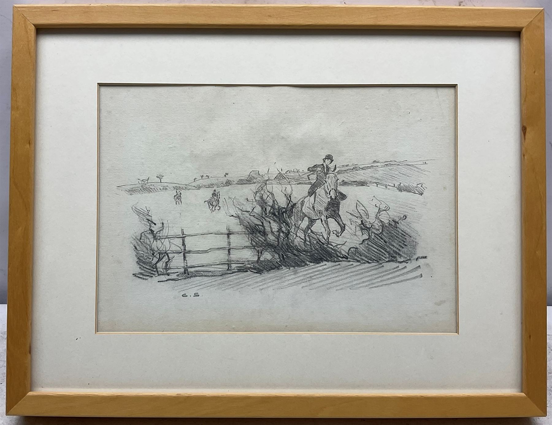 Charles Walter Simpson (1885-1971): 'Near Gartree Hill' - Leicestershire Hunt in Open Country, pencil signed with initials 20cm x 29cm
Provenance: original sketch used for the illustration p.112 in Charles Simpson's book 'Leicestershire and it's Hunts', pub. Bodley Head 1926