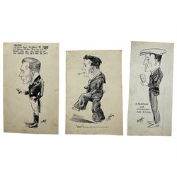 William O Norris (British 19th Century) - Large folio of humorous pen and ink illustrations for Crittall Magazine and other original works to include various advertisement drafts for Eastern National and Marconis Wireless Telegraph Company, mostly dated '25, and a photograph of the artist at work max 36cm x 46cm 