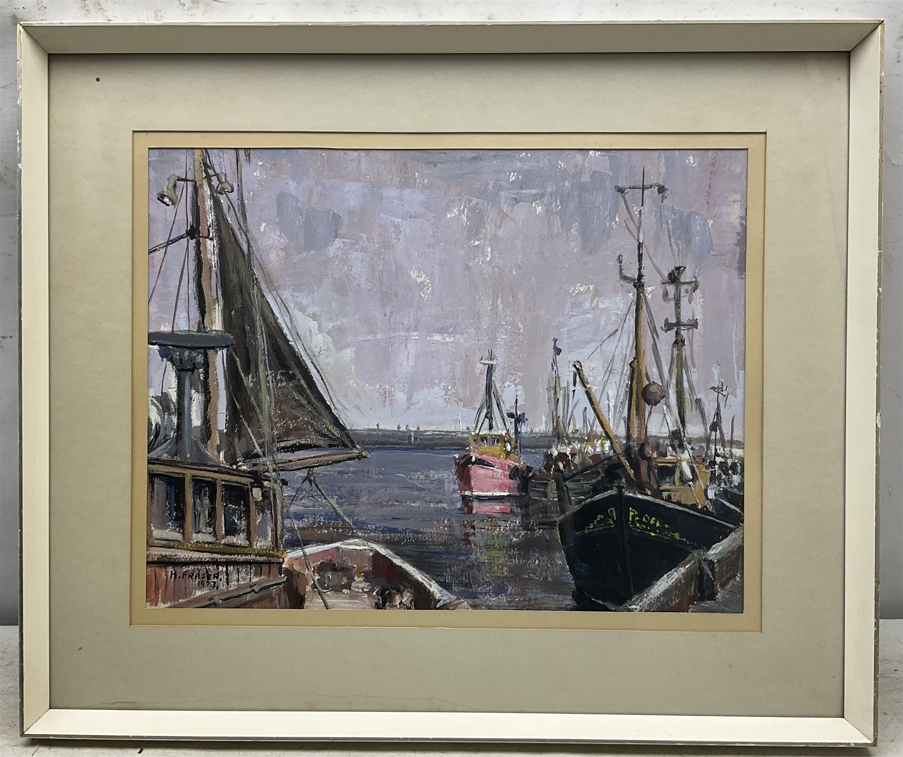Hector Fraser (British 1919-2013): 'Fishing Boats - Bridlington', gouache signed and dated 1973, titled verso 35cm x 45cm 
