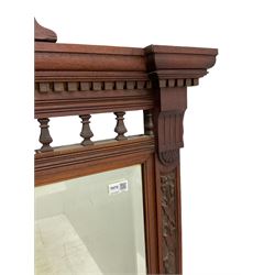 Edwardian walnut over-mantle mirror, bevelled plate