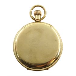 9ct gold open face Swiss lever, 15 jewels keyless pocket watch by J W Benson, London, white enamel dial with Roman numerals and subsidiary seconds dial, London 1936