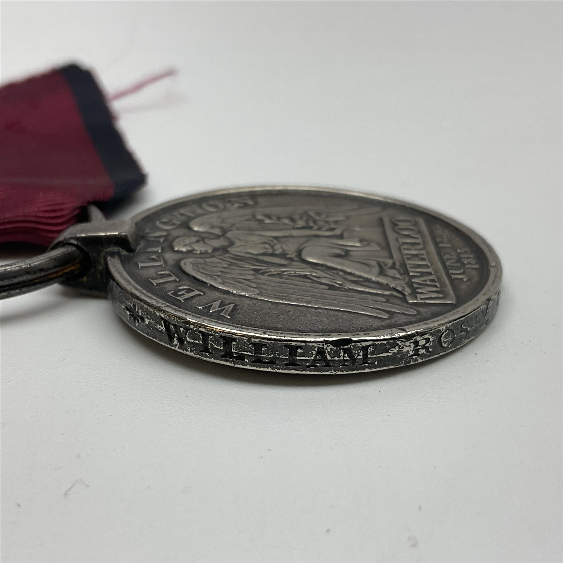 Copy of a Waterloo Medal named to William Rose, 1st Battalion, 79th Regiment of Foot with ribbon