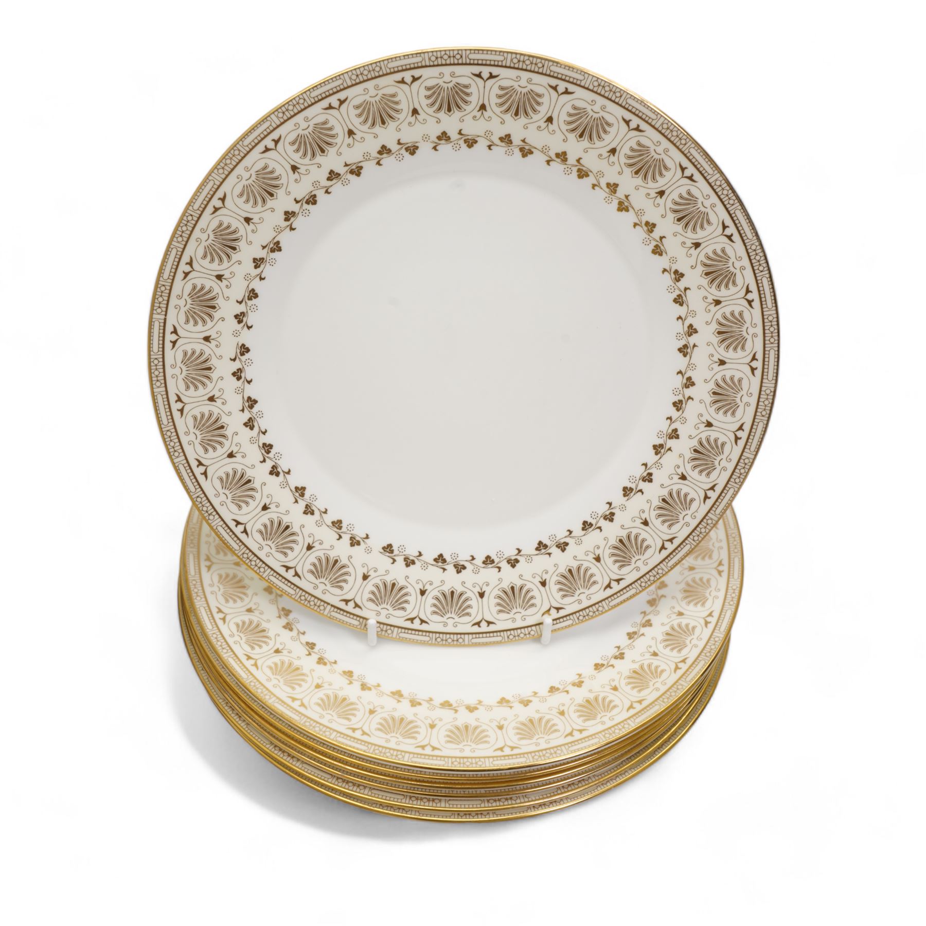 Minton 'Jubilee' pattern dinner and tea wares comprising seven dinner plates, six side plates, twelve tea plates, coffee pot, eight teacups & twelve saucers, sugar bowl and milk jug 